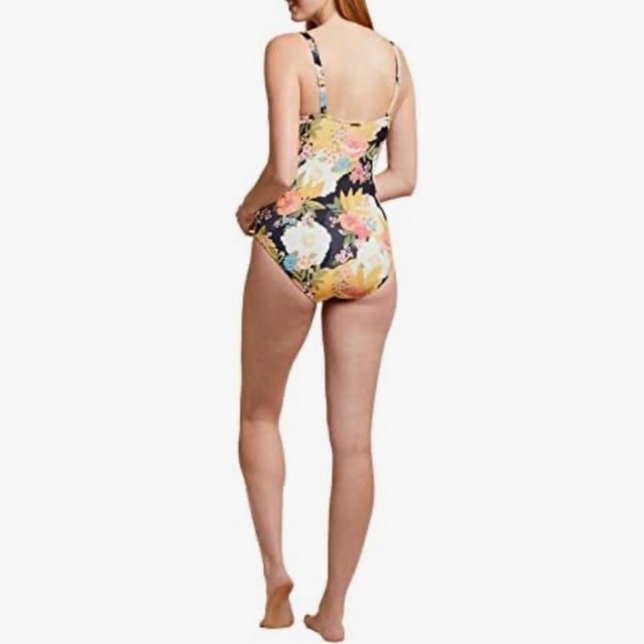 TRIBAL SPORT floral one-piece swimsuit v-neck tummy control beach vacation sz L - Picture 4 of 14